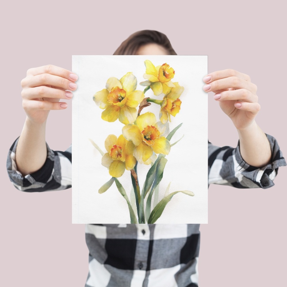 Watercolor Daffodils Flowers Wall Art Illustration Print Poster Unframed - Picture 3 of 6